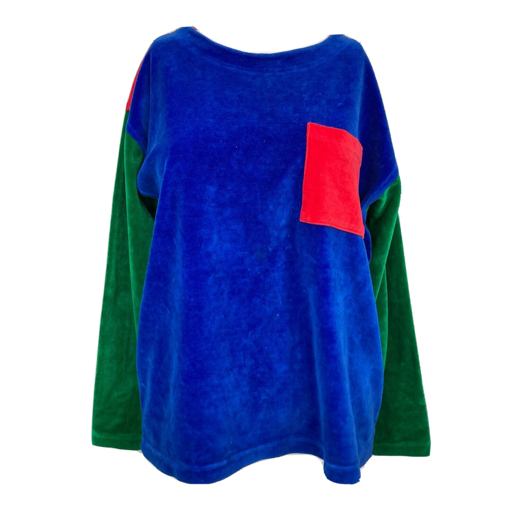 Suburban Petites Shirt Women MP VTG Red Blue Green Velvet Colorblock Pullover